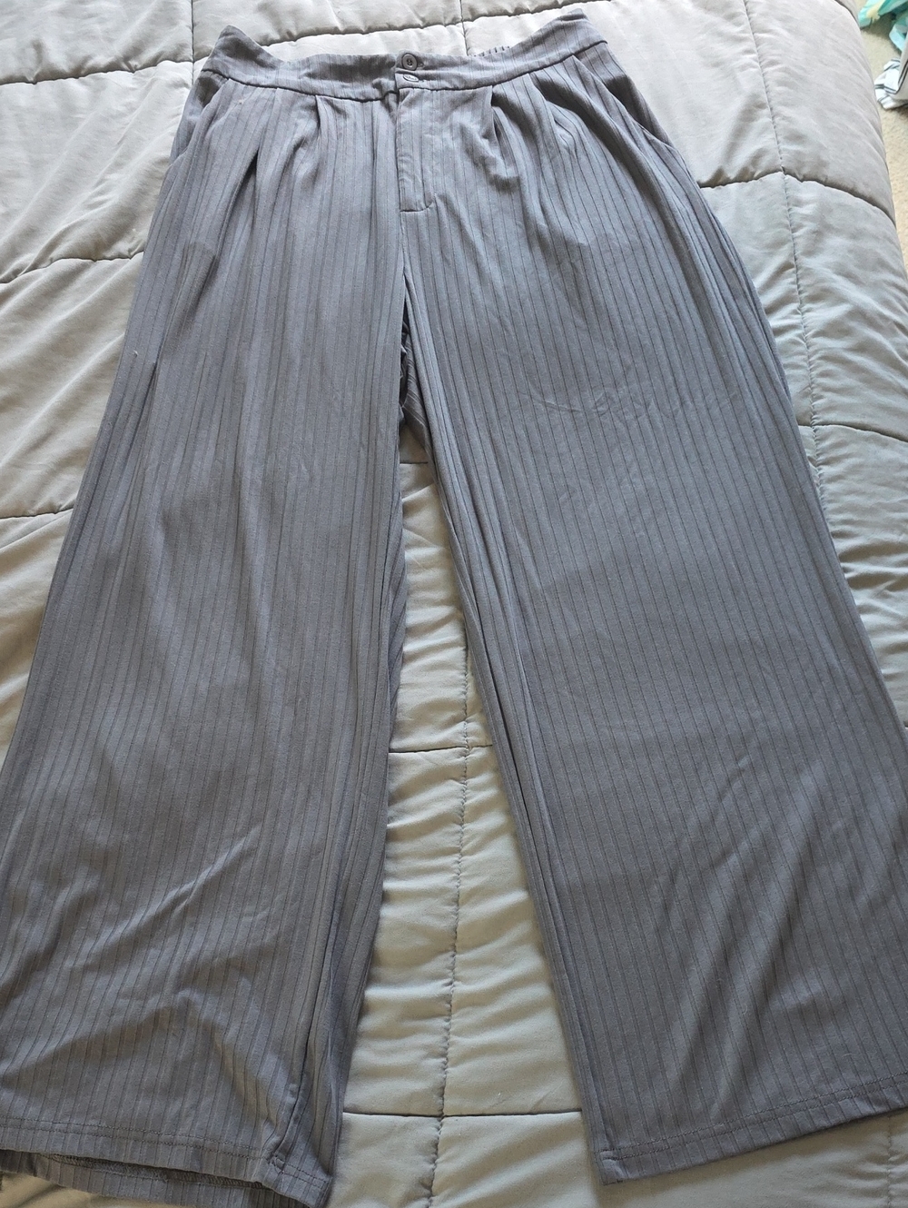 PrettyGarden Wide-Leg Pinstripe Dress Pants — Light Grey With Matching Crop Top